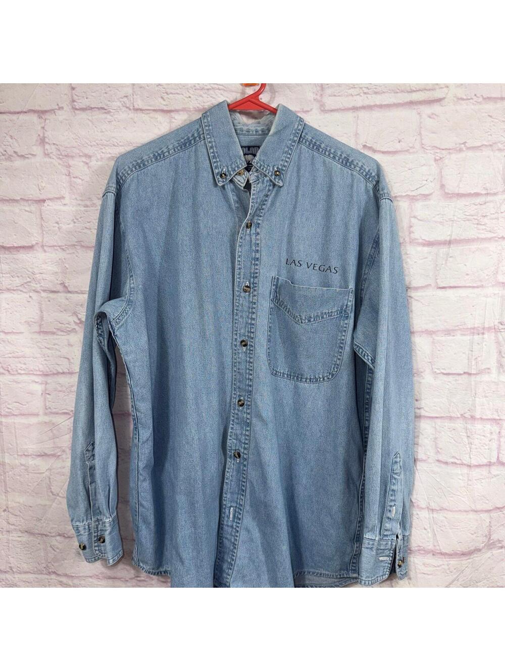 Polar Medium Denim Shirt with Las Vegas Embroidery and Graphic Back
